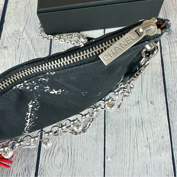 CHANEL black nylon pouch crossbody with chain, bag charm and authenticit⦠- Picture 5 of 12